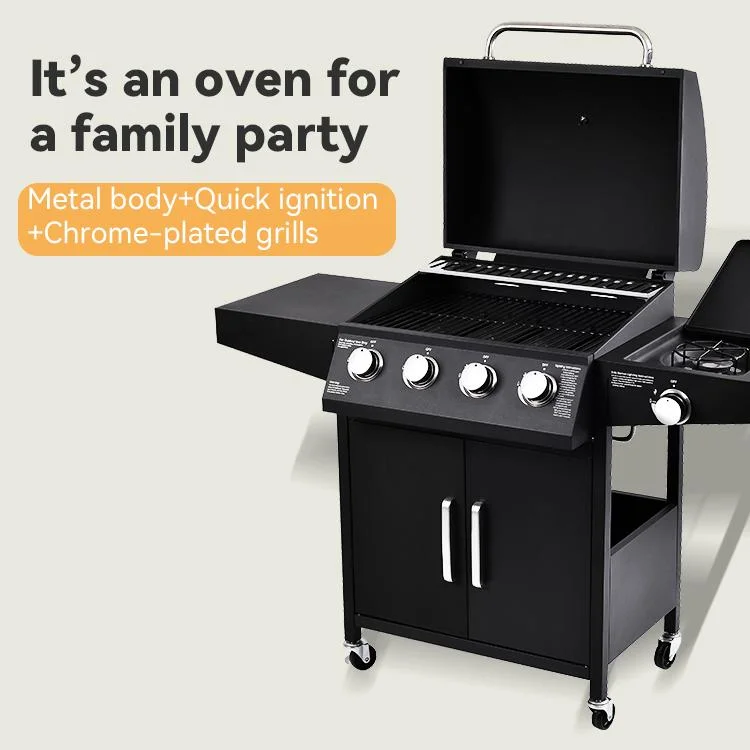 Best-Selling 4 Burner+Side Burner BBQ Gas Grill with CE.